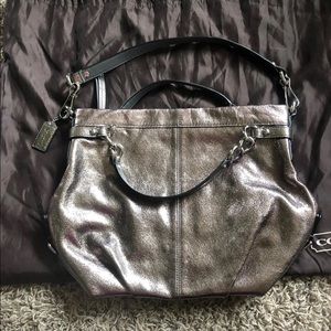 Silver Metallic Coach Handbag